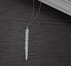 Sterling Silver FEATHER Pendant Necklace with Cubic Zirconia