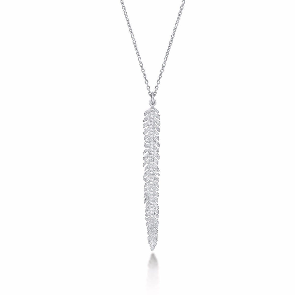Sterling Silver FEATHER Pendant Necklace with Cubic Zirconia