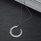 Sterling Silver CURLED FEATHER Pendant Necklace with Cubic Zirconia