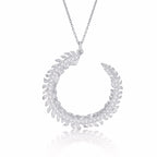 Sterling Silver CURLED FEATHER Pendant Necklace with Cubic Zirconia
