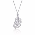 Sterling Silver ORNATE FEATHER Pendant Necklace with Cubic Zirconia