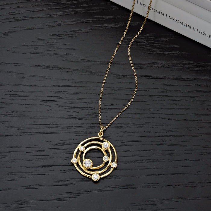 Gold Plated Sterling Silver GALAXY Pendant Necklace with Cubic Zirconia