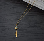 Gold Plated Sterling Silver INDIAN FEATHER Pendant Necklace with Cubic Zirconia