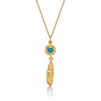 Gold Plated Sterling Silver INDIAN FEATHER Pendant Necklace with Cubic Zirconia