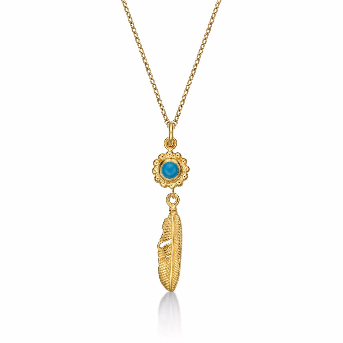 Gold Plated Sterling Silver INDIAN FEATHER Pendant Necklace with Cubic Zirconia