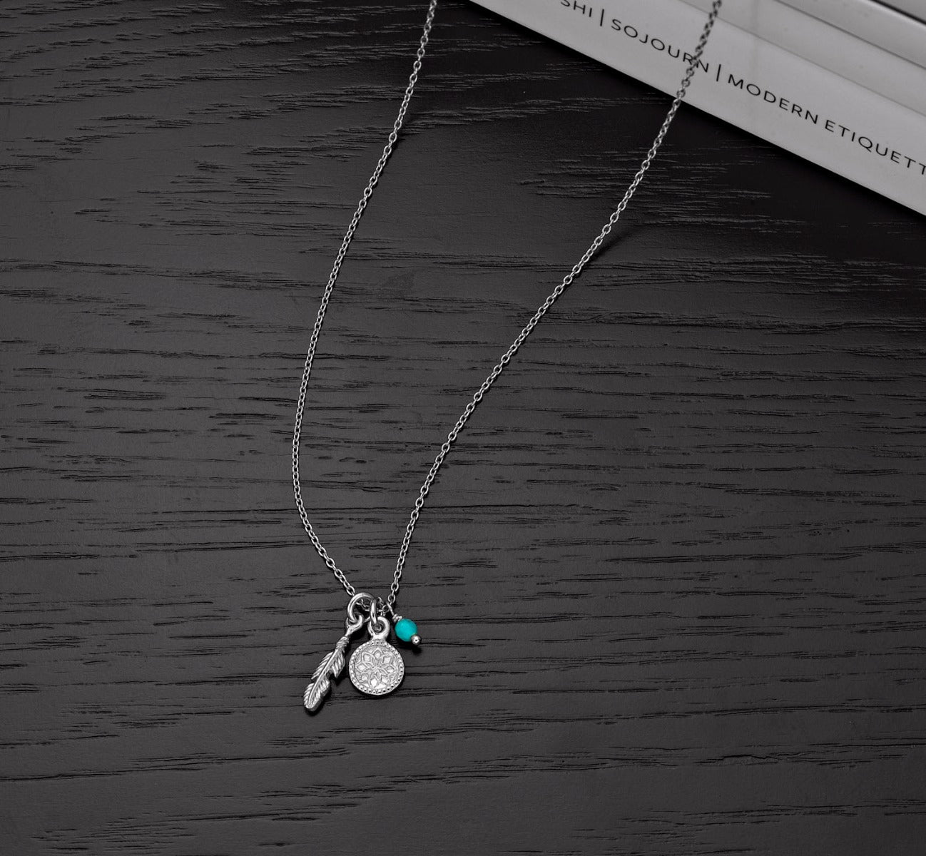Sterling Silver CHARM Pendant Necklace with Blue Turquoise