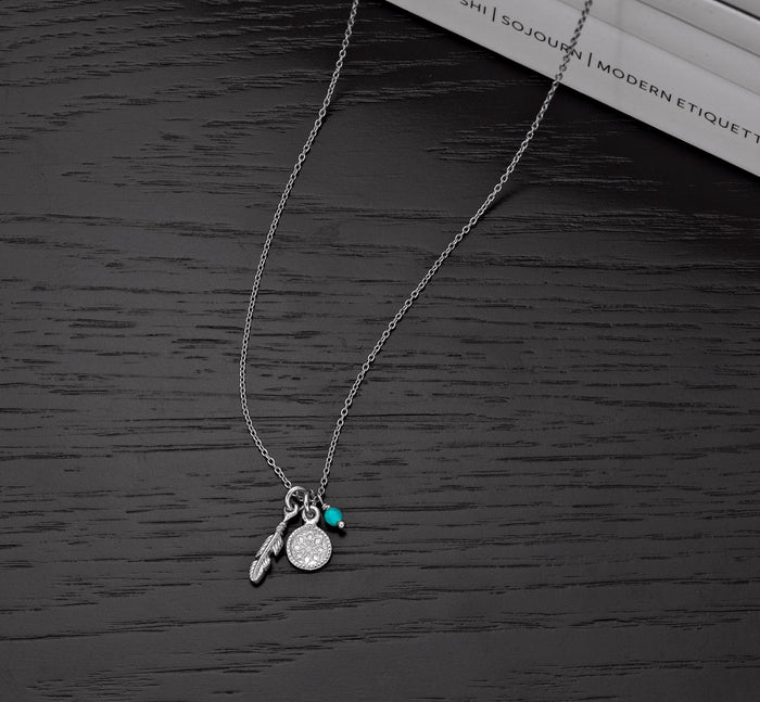 Sterling Silver CHARM Pendant Necklace with Blue Turquoise