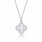 Sterling Silver ORNATE CLOVER Pendant Necklace with Cubic Zirconia