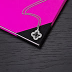 Sterling Silver ORNATE CLOVER Pendant Necklace with Cubic Zirconia