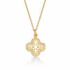 Gold Plated Sterling Silver ORNATE CLOVER Pendant Necklace with Cubic Zirconia