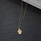 Yellow Gold Plated Sterling Silver HAMZA HAND Pendant & Chain with Cubic Zirconia