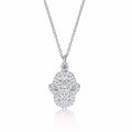 Sterling Silver HAMZA HAND Pendant & Chain with Cubic Zirconia