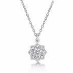 Sterling Silver ORNATE FLOWER Pendant Necklace with Cubic Zirconia