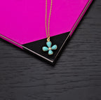 Gold Plated Sterling Silver FLOWER Pendant Necklace with Blue Turquoise