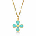 Gold Plated Sterling Silver FLOWER Pendant Necklace with Blue Turquoise