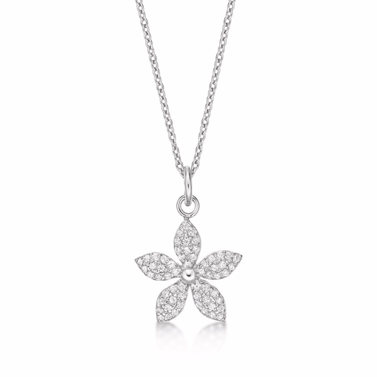 Sterling Silver FLOWER Pendant Necklace with Cubic Zirconia