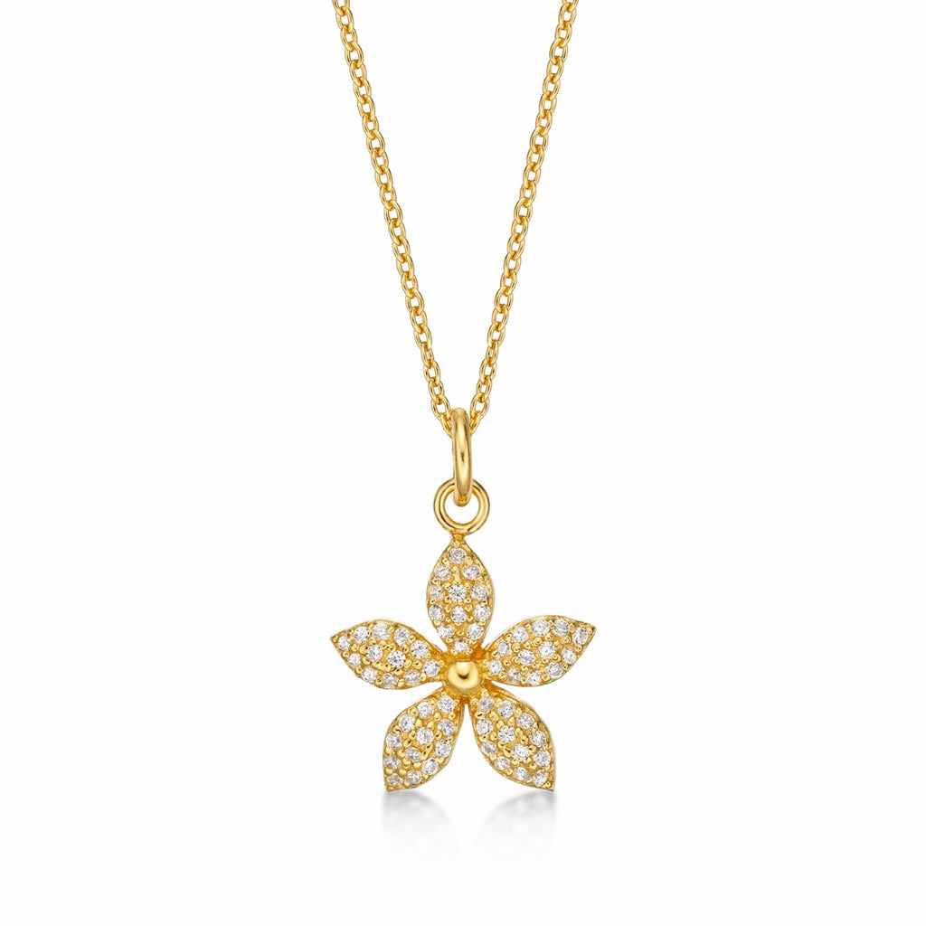 Gold Plated Sterling Silver FLOWER Pendant Necklace with Cubic Zirconia