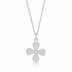 Sterling Silver FOUR LEAF Pendant Necklace with Cubic Zirconia