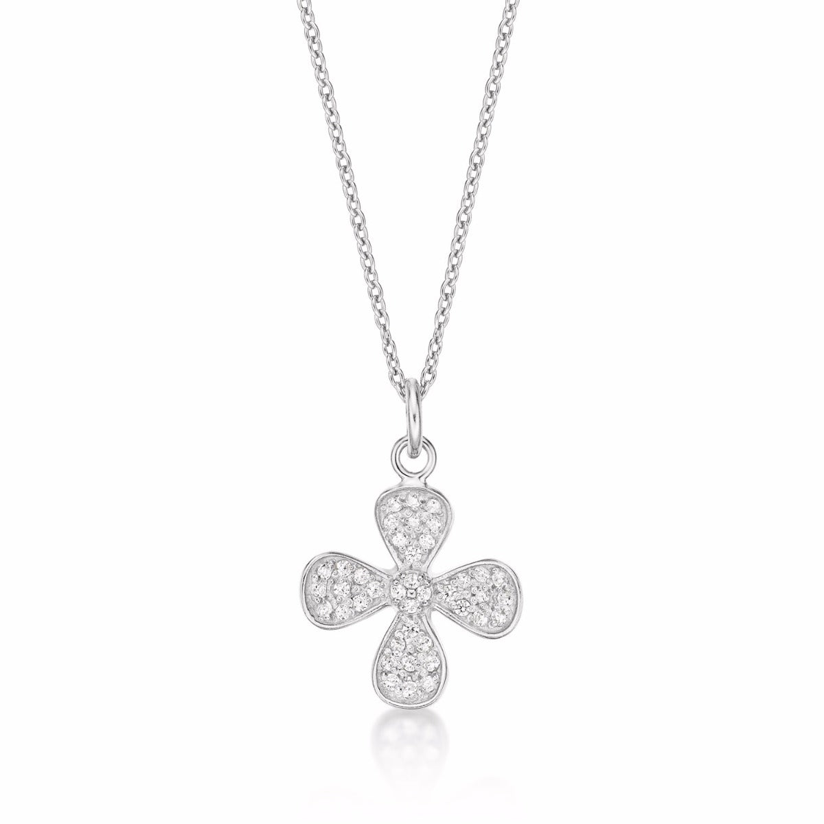 Sterling Silver FOUR LEAF Pendant Necklace with Cubic Zirconia