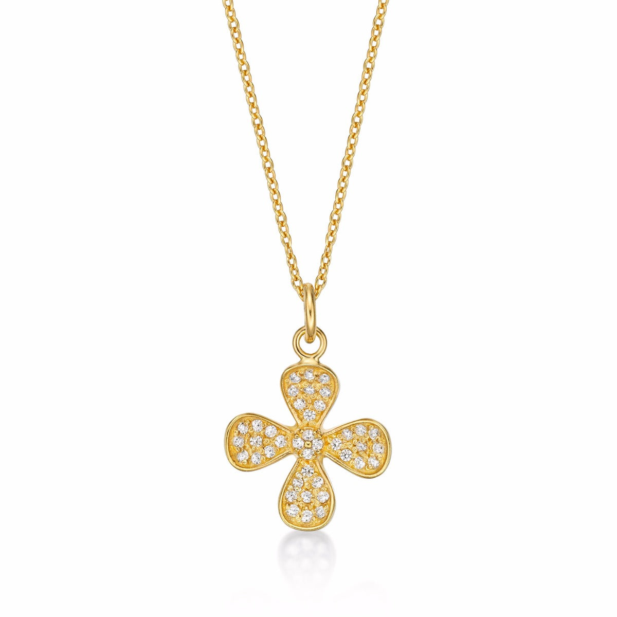 Gold Plated Sterling Silver FOUR LEAF Pendant Necklace with Cubic Zirconia