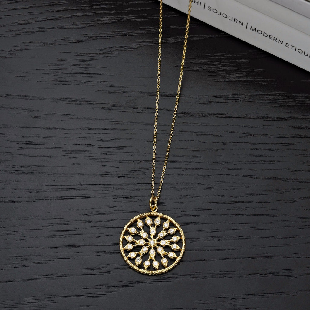 Gold Plated Sterling Silver CHAKRA Pendant Necklace with Cubic Zirconia