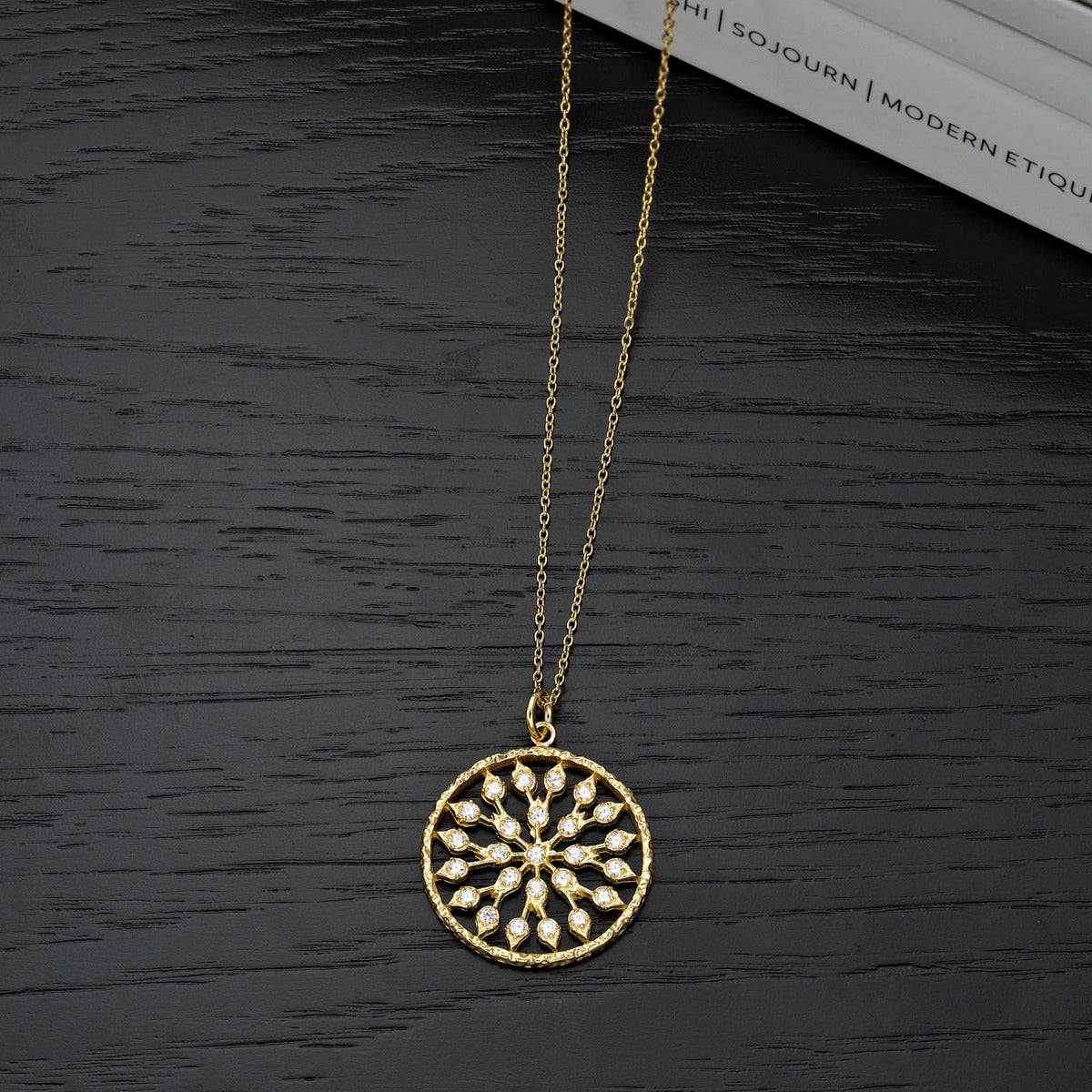 Gold Plated Sterling Silver CHAKRA Pendant Necklace with Cubic Zirconia