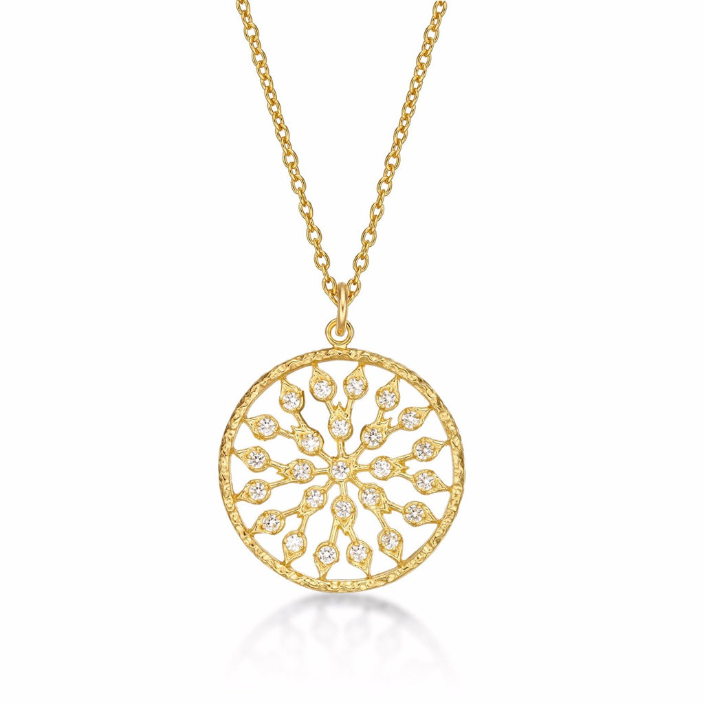 Gold Plated Sterling Silver CHAKRA Pendant Necklace with Cubic Zirconia