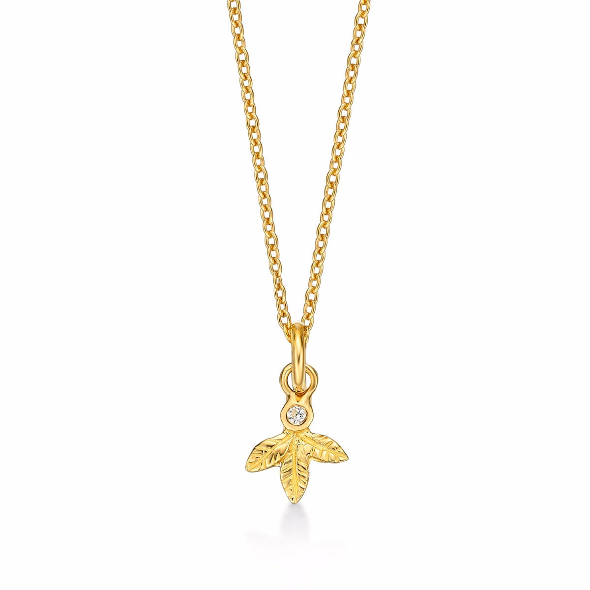 Gold Plated Sterling Silver SMALL LEAF Pendant Necklace with Cubic Zirconia