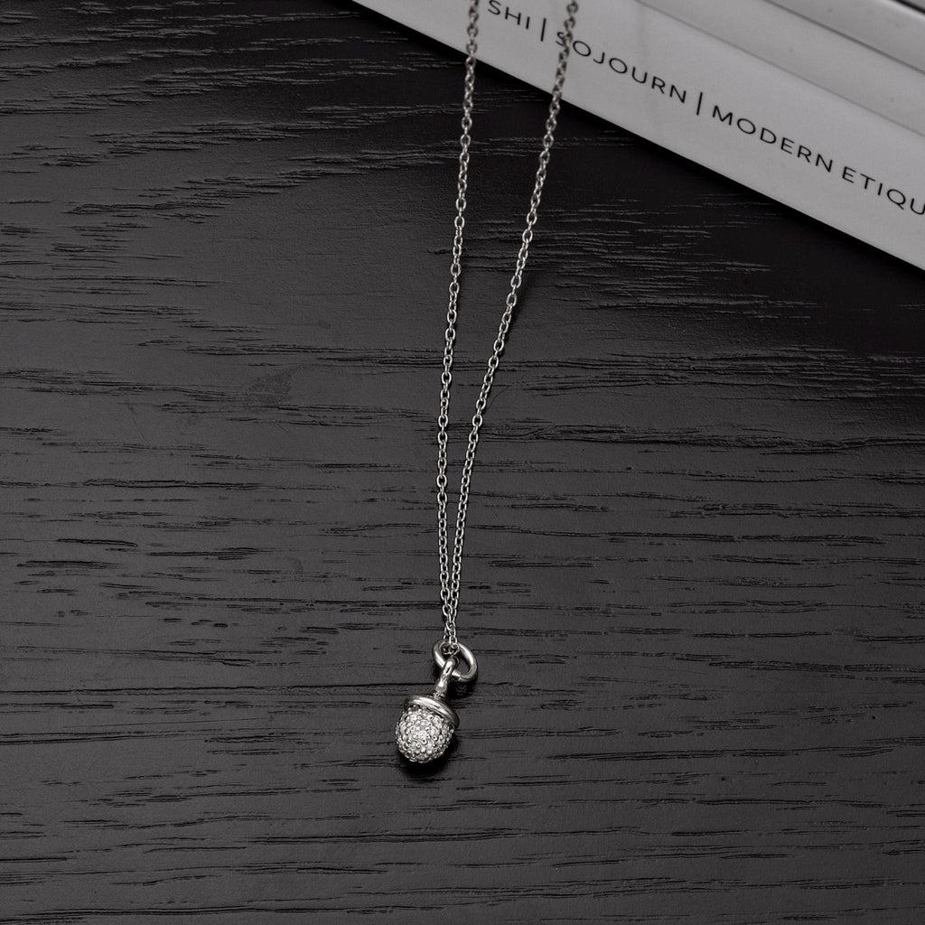 Sterling Silver ACORN Pendant Necklace with Cubic Zirconia
