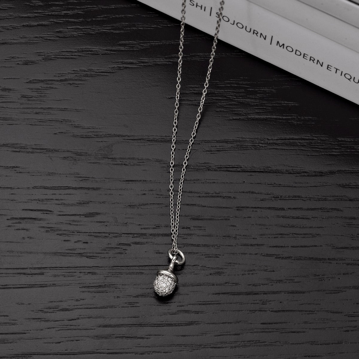 Sterling Silver ACORN Pendant Necklace with Cubic Zirconia