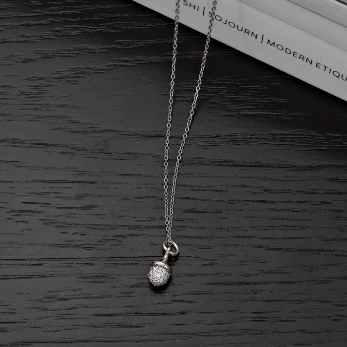 Sterling Silver ACORN Pendant Necklace with Cubic Zirconia