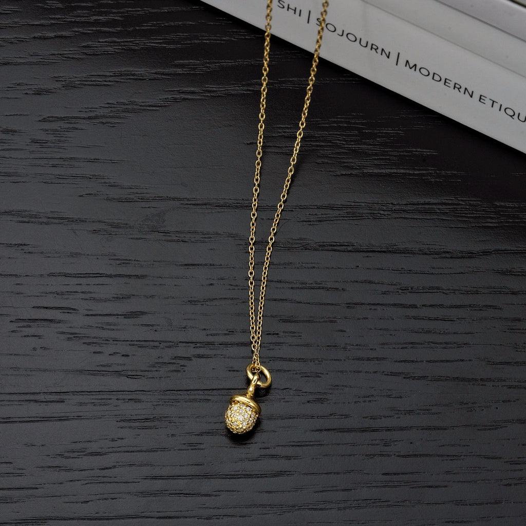 Gold Plated Sterling Silver ACORN Pendant Necklace with Cubic Zirconia
