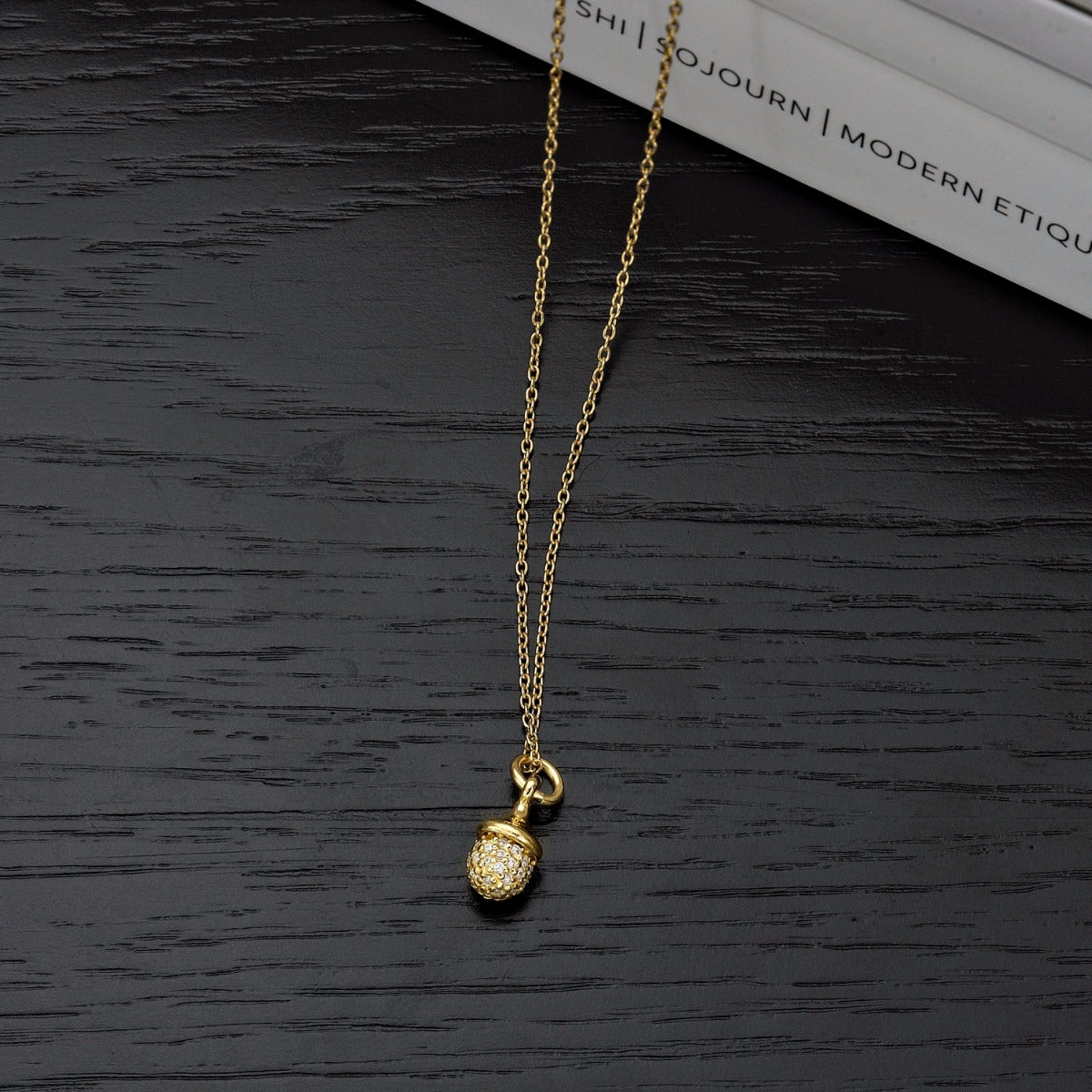 Gold Plated Sterling Silver ACORN Pendant Necklace with Cubic Zirconia