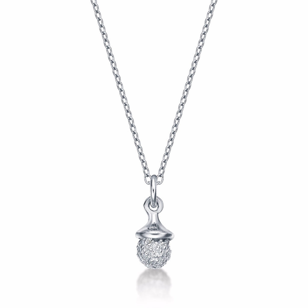 Sterling Silver ACORN Pendant Necklace with Cubic Zirconia