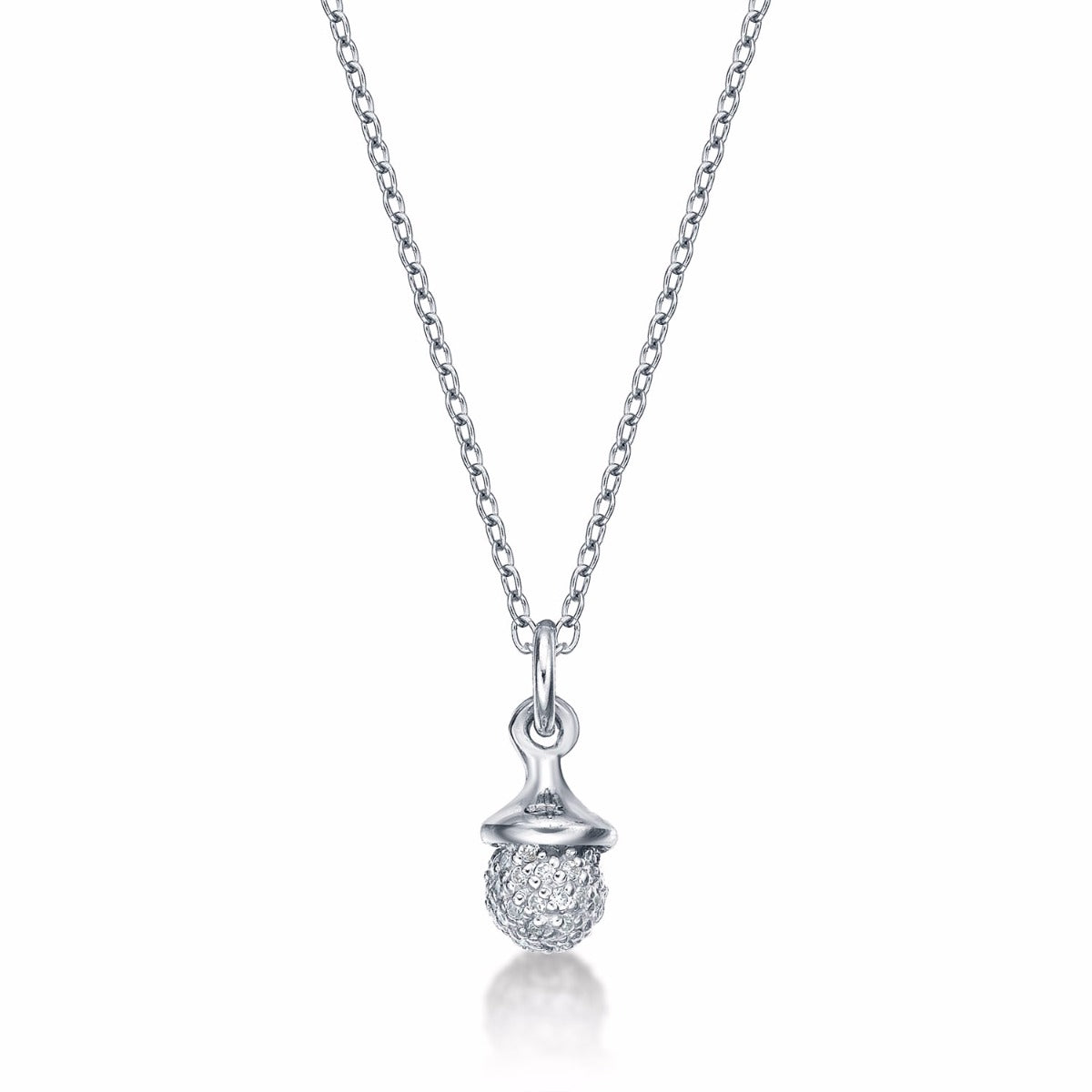 Sterling Silver ACORN Pendant Necklace with Cubic Zirconia