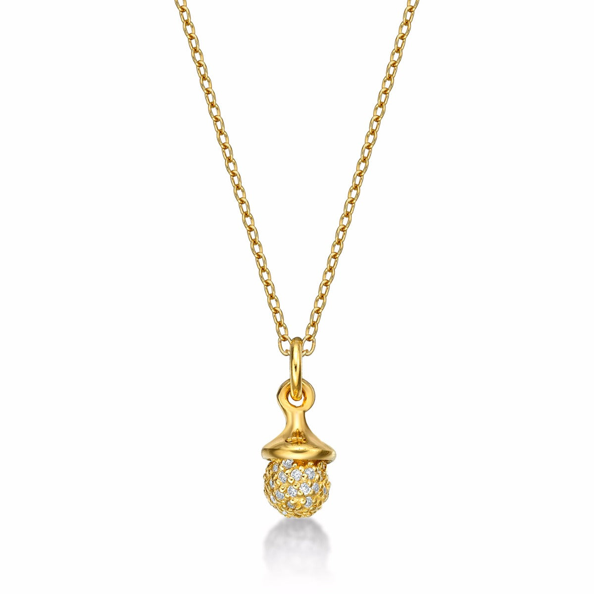 Gold Plated Sterling Silver ACORN Pendant Necklace with Cubic Zirconia