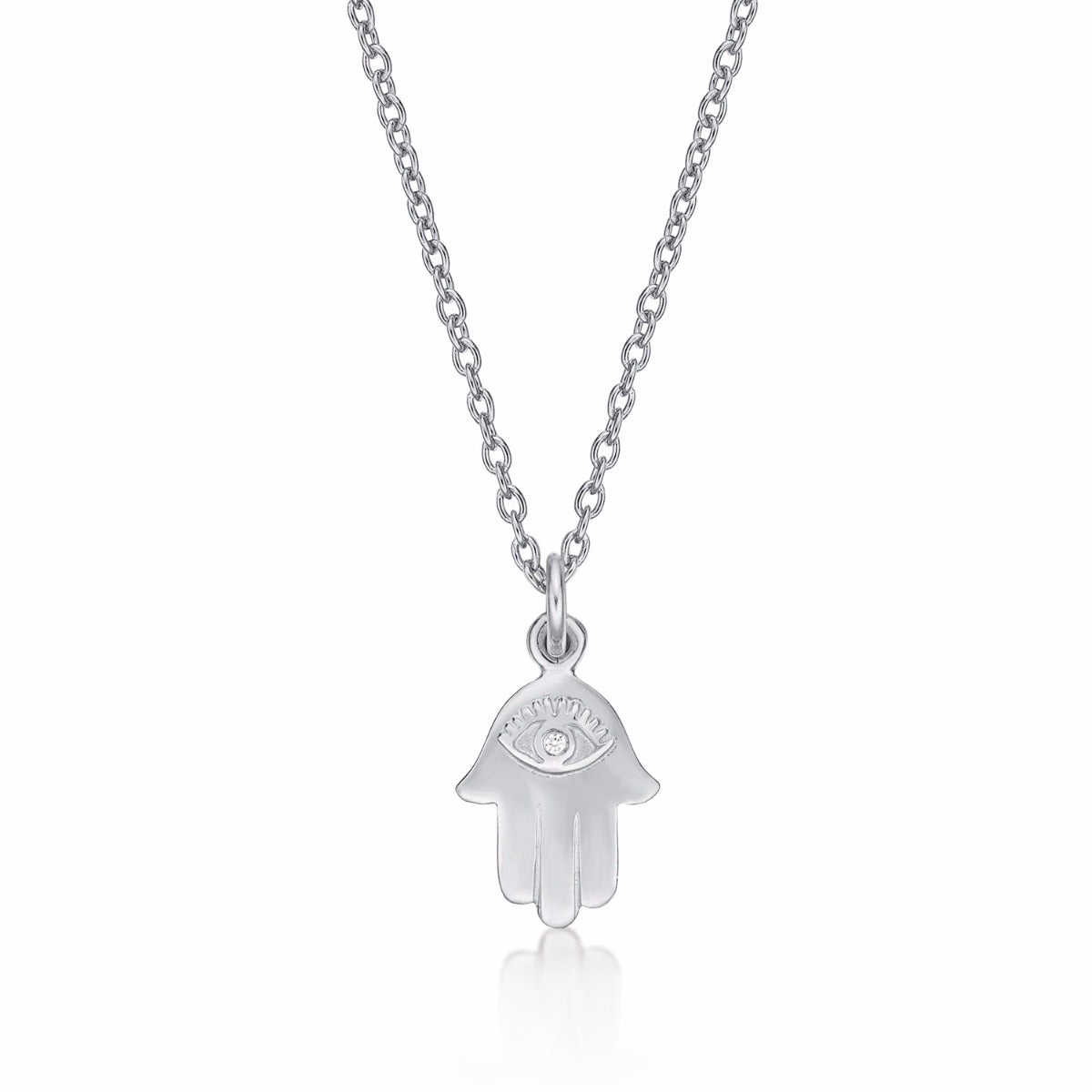 Sterling Silver HAND OF HAMZA Pendant & Chain with Cubic Zirconia