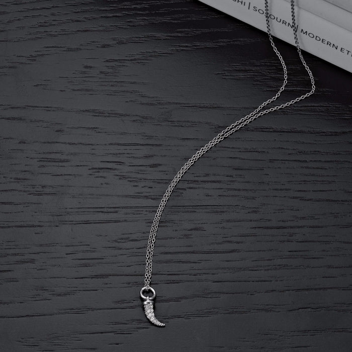 Sterling Silver TIGER TOOTH Pendant Necklace with Cubic Zirconia