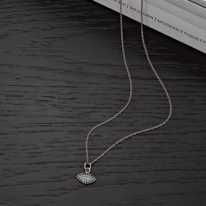 Sterling Silver EVIL EYE Pendant & Chain with Cubic Zirconia