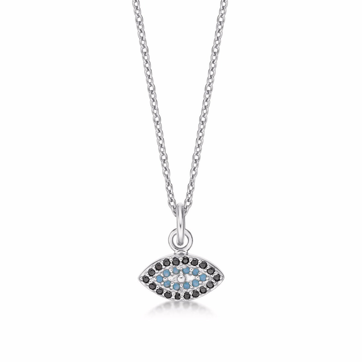 Sterling Silver EVIL EYE Pendant & Chain with Cubic Zirconia