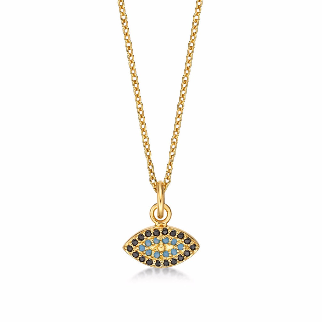 Gold Plated Sterling Silver EVIL EYE Pendant & Chain with Cubic Zirconia