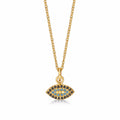 Gold Plated Sterling Silver EVIL EYE Pendant & Chain with Cubic Zirconia