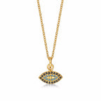 Gold Plated Sterling Silver EVIL EYE Pendant & Chain with Cubic Zirconia