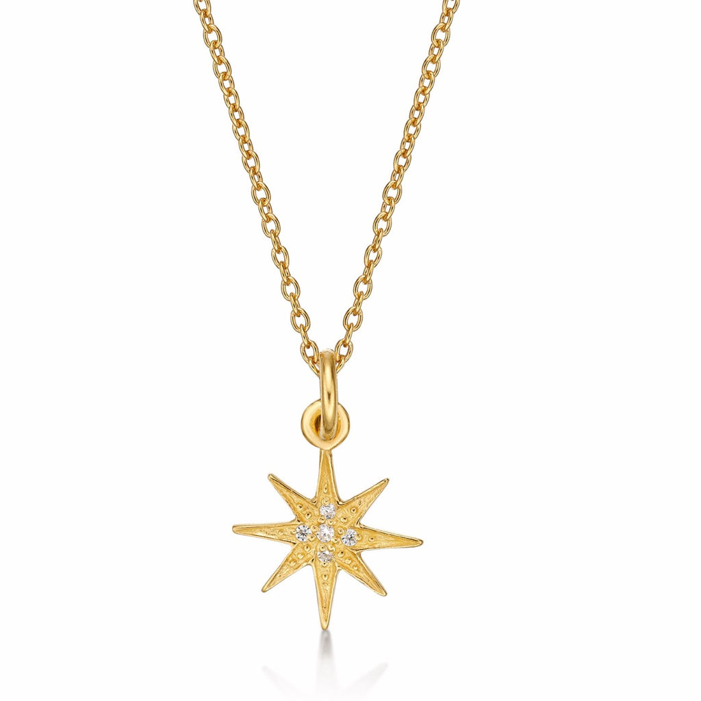 Gold Plated Sterling Silver STAR Pendant & Chain with Cubic Zirconia
