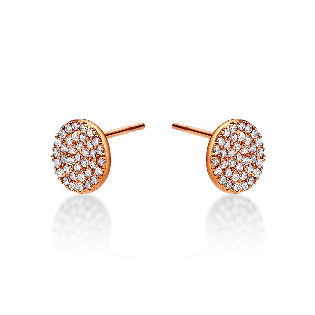 Rose Gold Plated Sterling Silver Disk Earrings with Cubic Zirconia