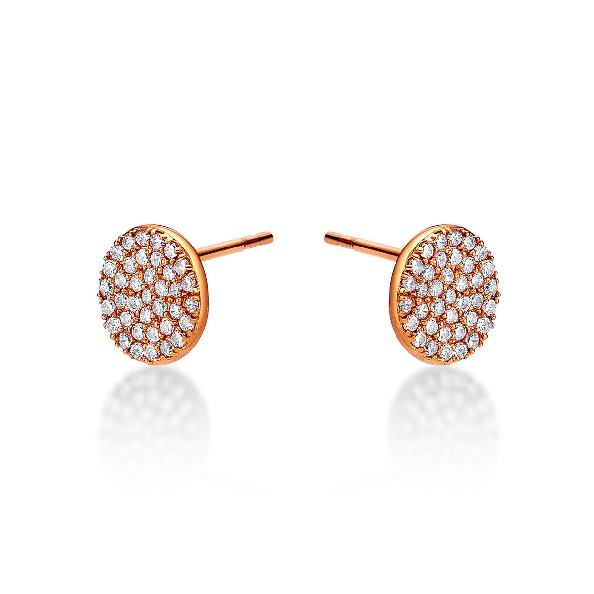 Rose Gold Plated Sterling Silver Disk Earrings with Cubic Zirconia