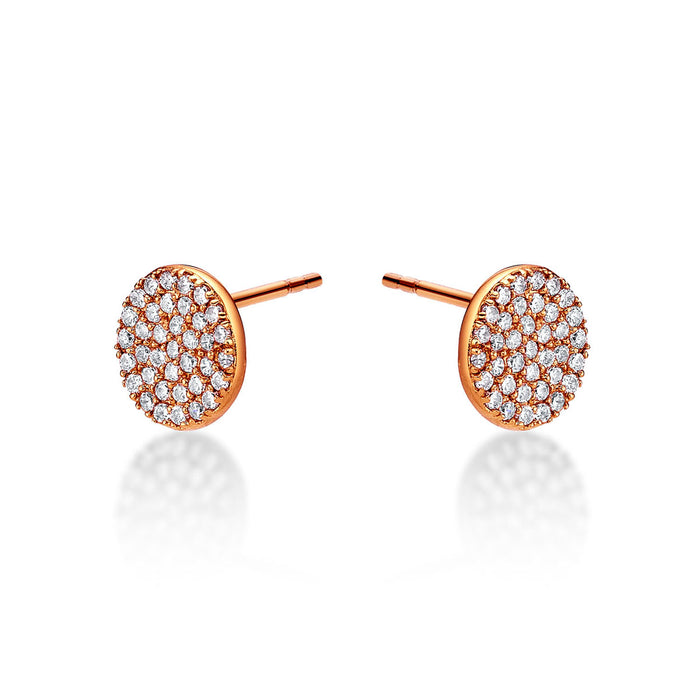 Rose Gold Plated Sterling Silver Disc Earrings with Cubic Zirconia