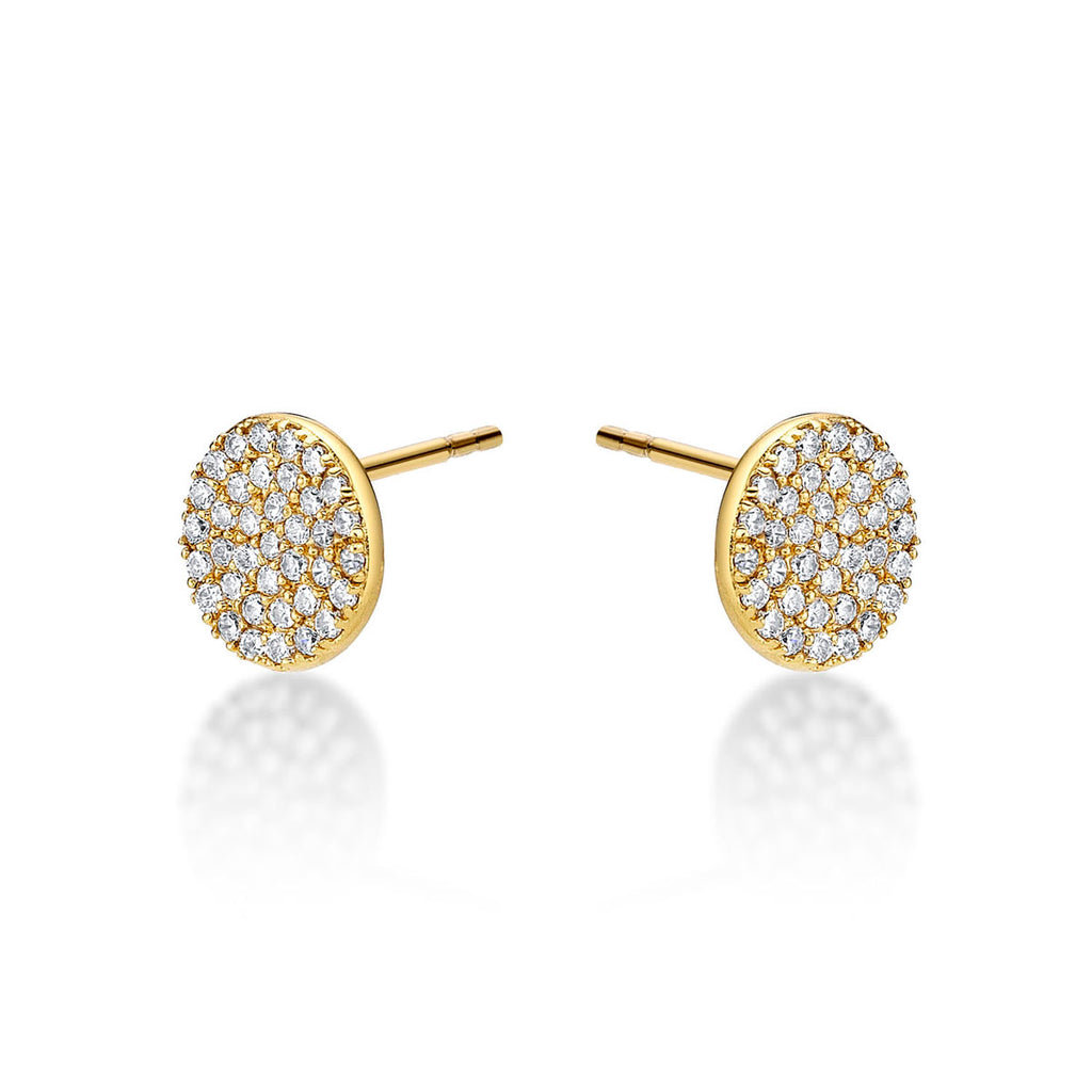 Yellow Gold Plated Sterling Silver Disk Earrings with Cubic Zirconia