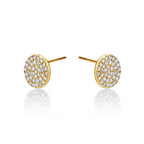 Yellow Gold Plated Sterling Silver Disk Earrings with Cubic Zirconia