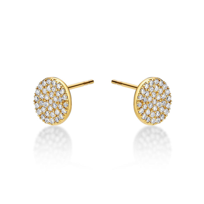 Yellow Gold Plated Sterling Silver Disc Earrings with Cubic Zirconia